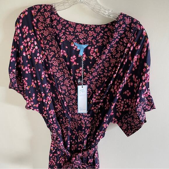 NWT Draper James Navy Cherry Blossom Miranda Faux Wrap Dress - Picture 4 of 5